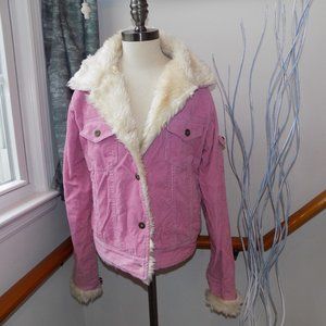 LLATTE Pink Corduroy Faux Fur Jacket Size Small